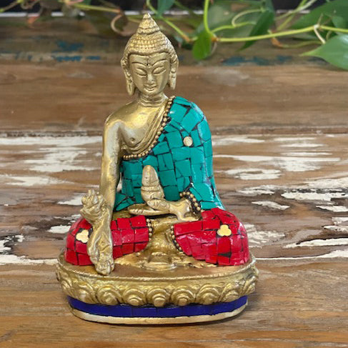 Figurine de Bouddha en laiton - Main vers le bas - 11,5 cm