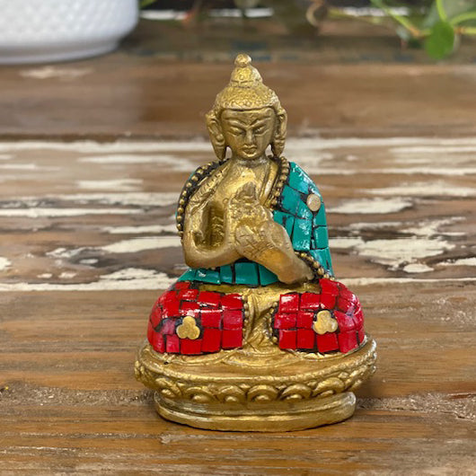 Figurine de Bouddha en laiton - Mains levées - 7,5 cm