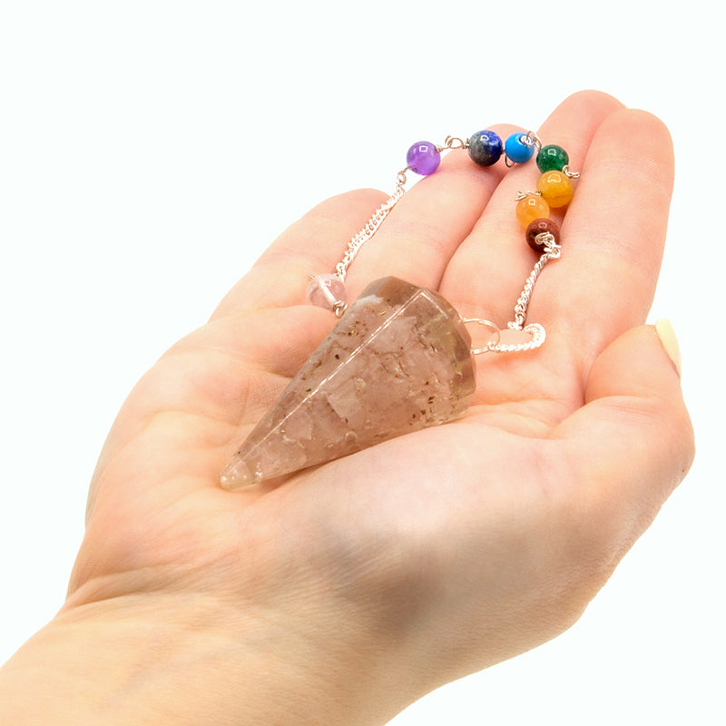 Pendule Orgonite Chakra de Puissance - Quartz Rose