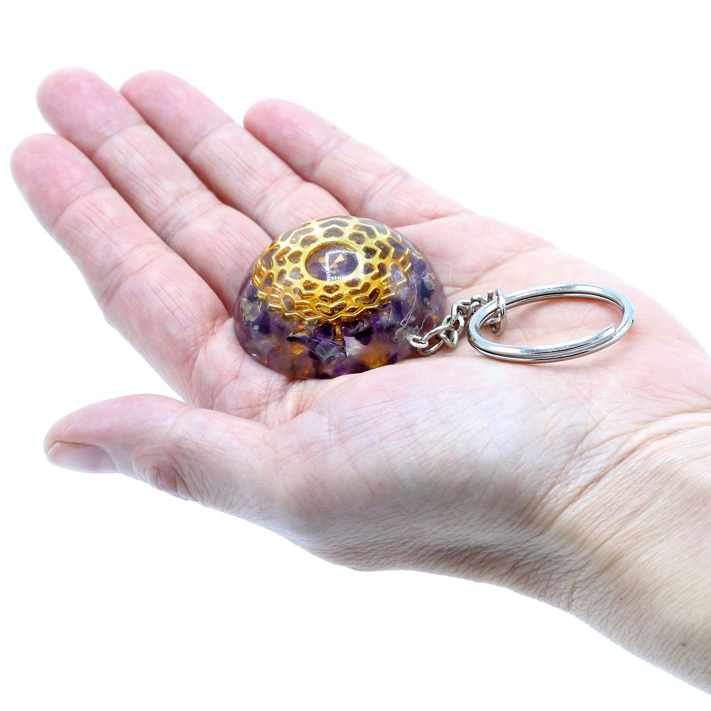 Porte-clés Orgonite Power - Cœurs Mandala Améthyste