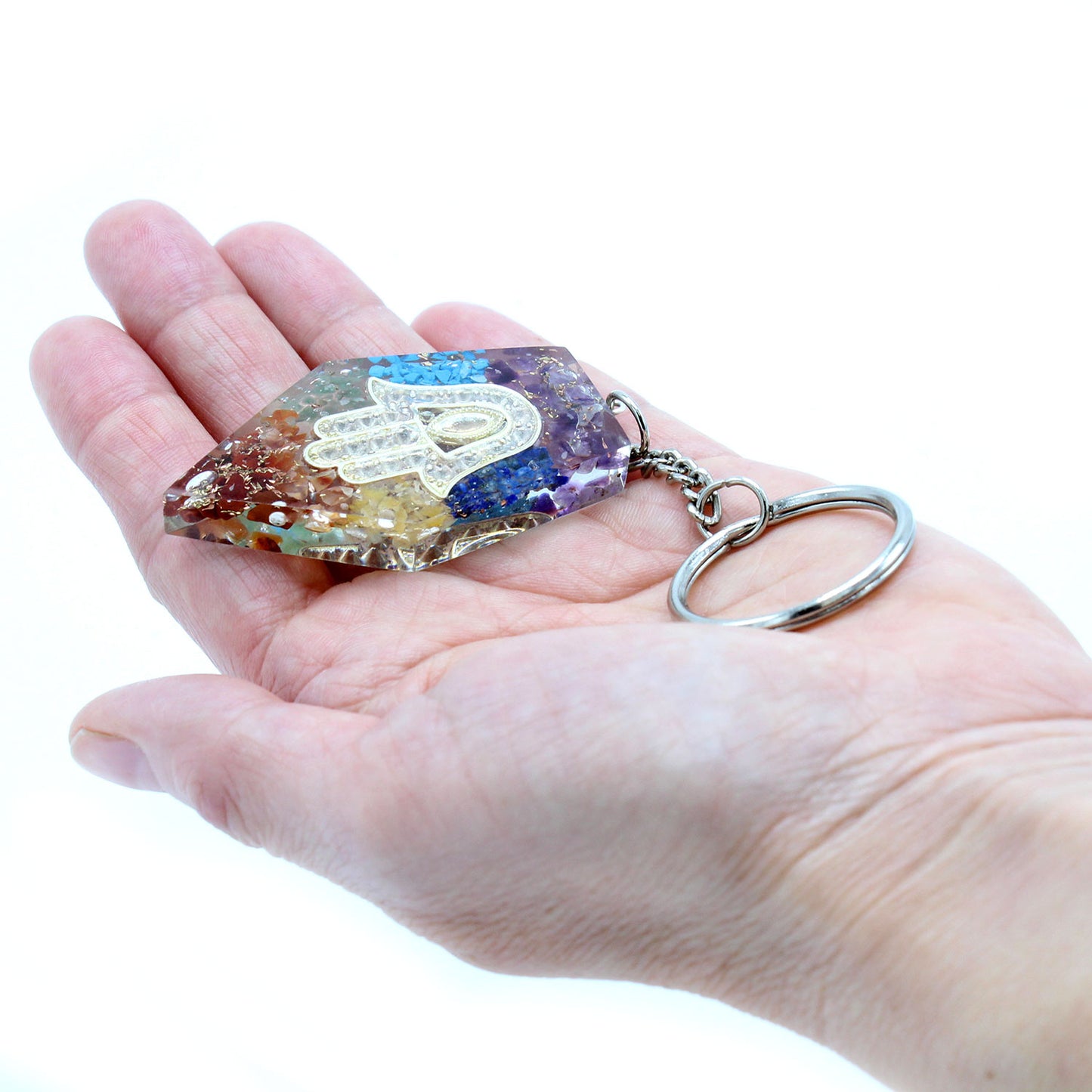 Porte-clés Orgonite - Pierres précieuses du chakra Hamsa