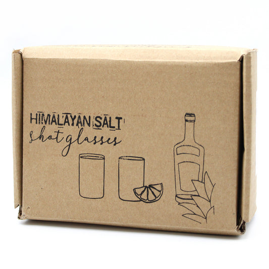 Ensemble de 2 verres à liqueur en sel de l'Himalaya et support de service en bois