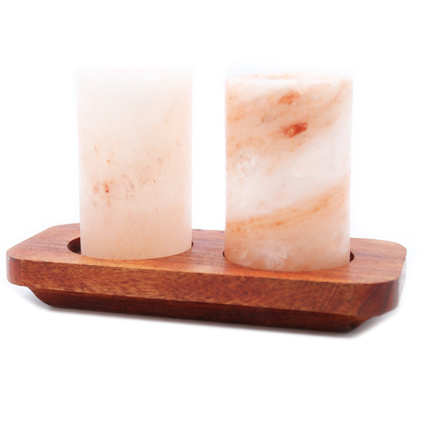Ensemble de 2 verres à liqueur en sel de l'Himalaya et support de service en bois