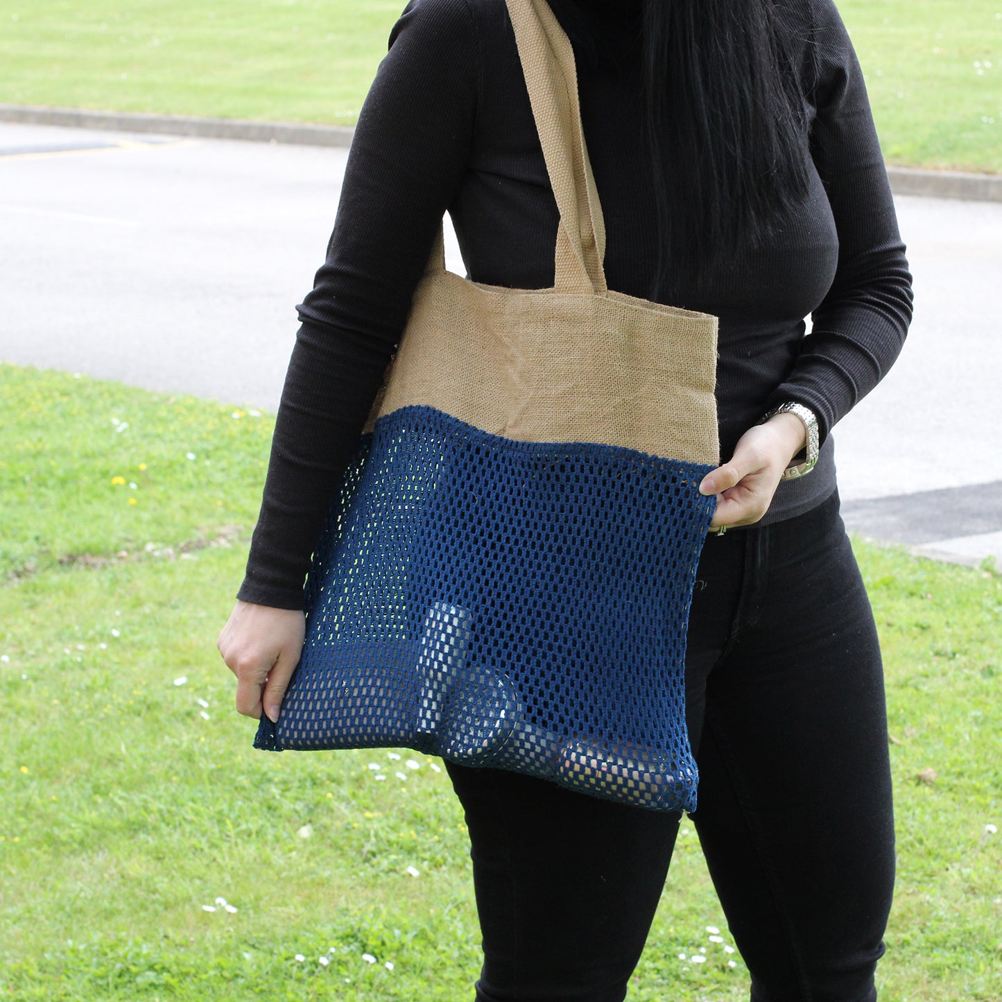 Sac en pur jute doux et filet de coton - Denim