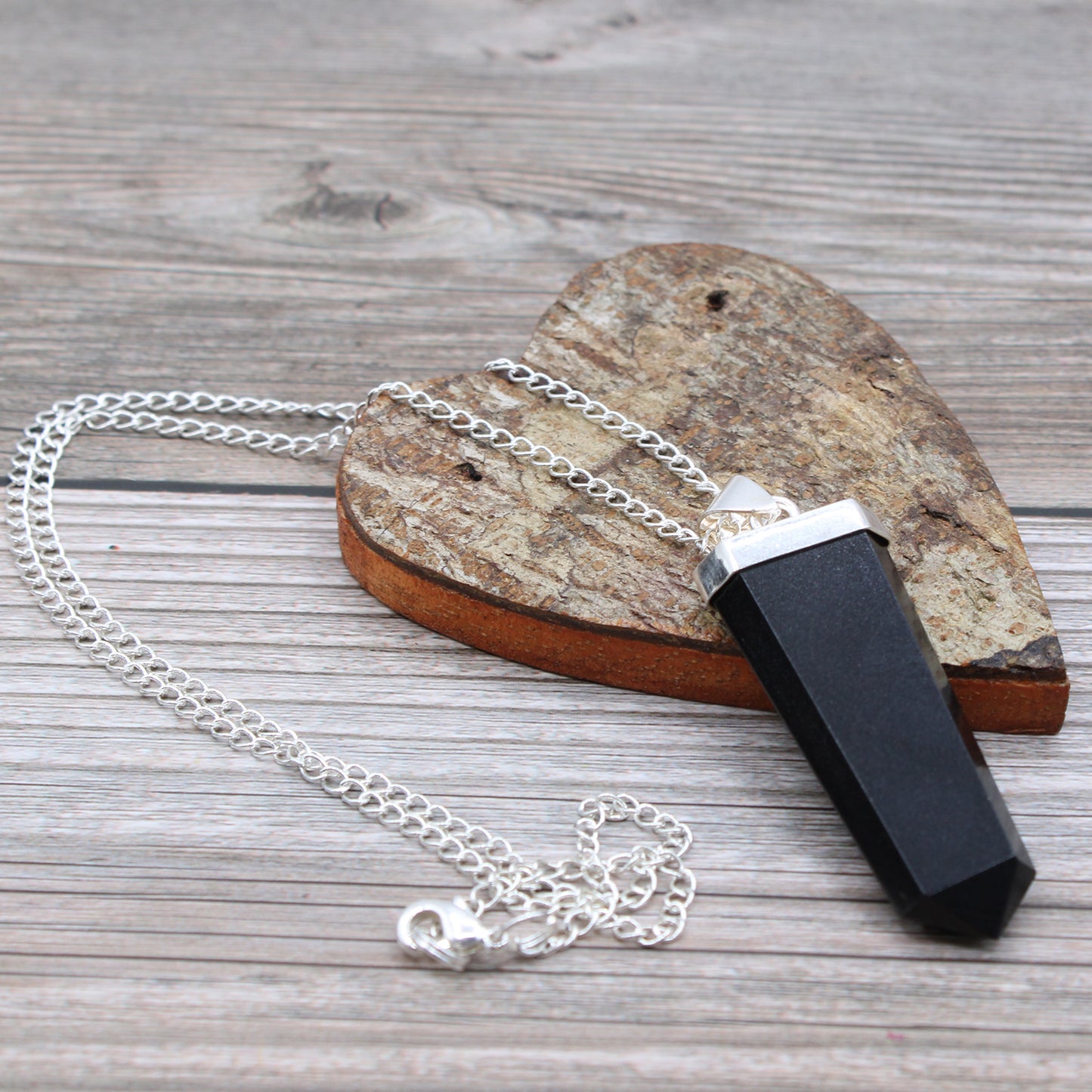 Pendentif en pierre précieuse plate - Agate noire