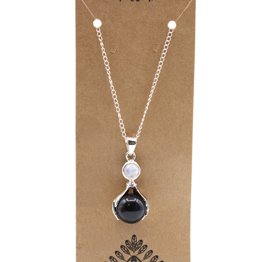Pendentif mains guérisseuses en pierre précieuse - Agate noire