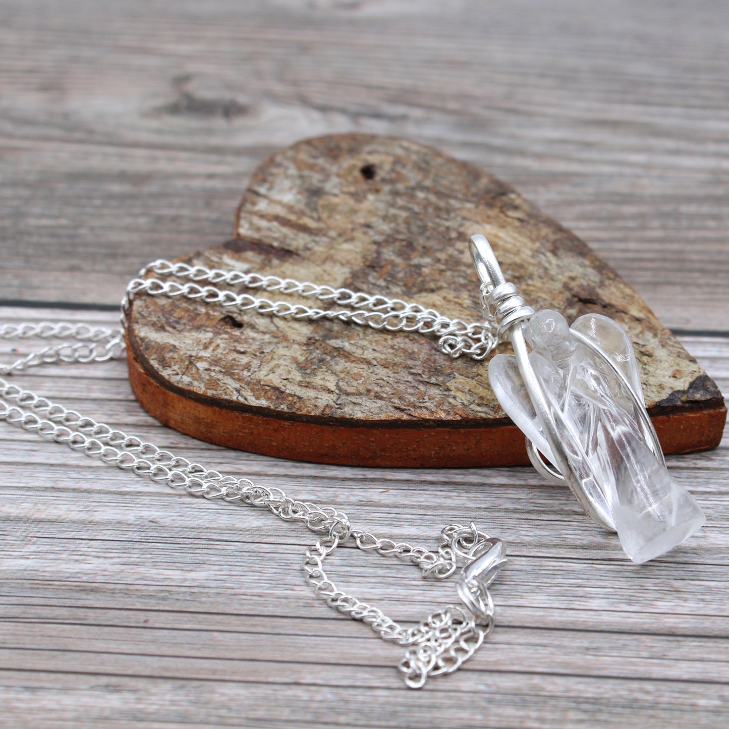 Pendentif ange gardien en pierre précieuse - Quartz de roche