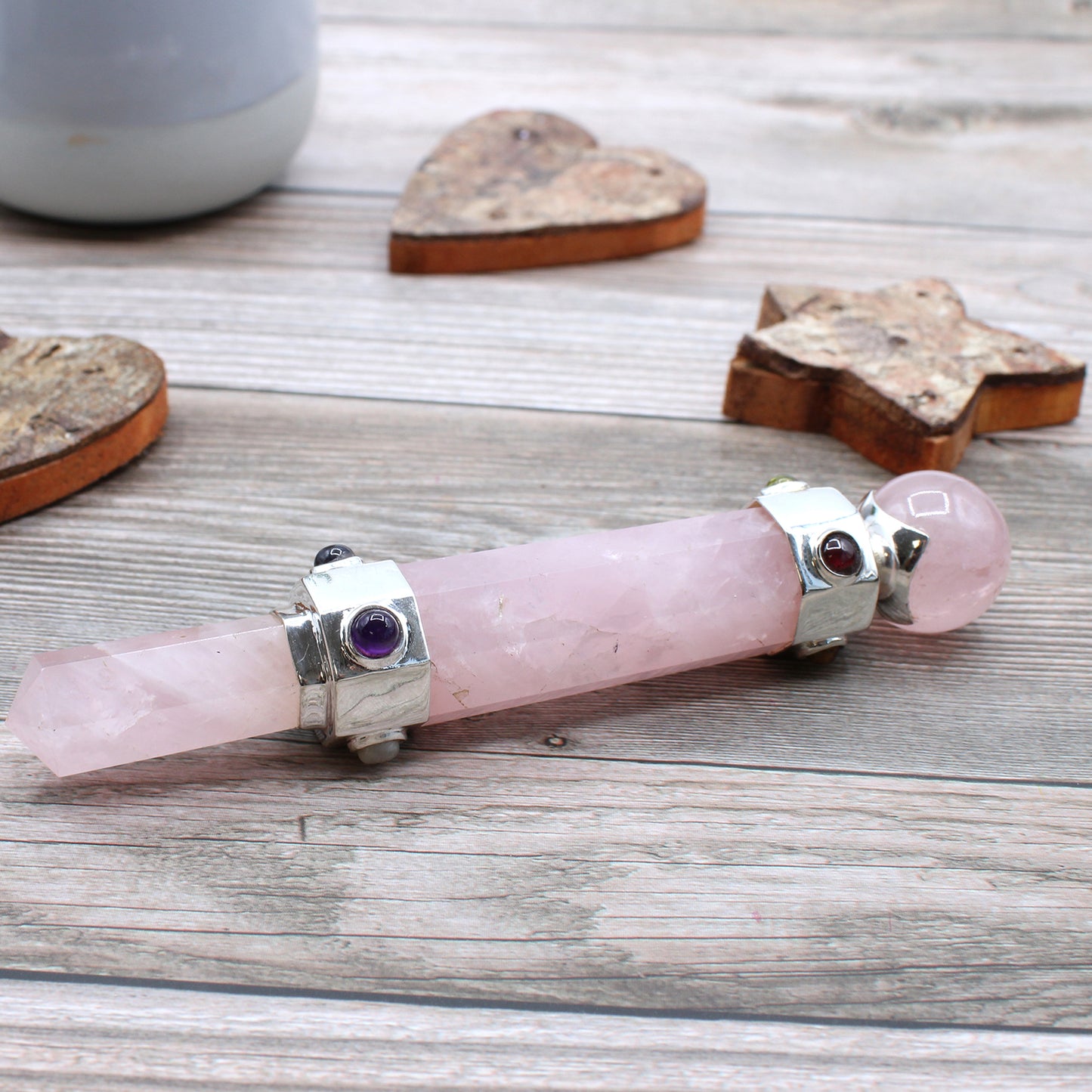 Baguette de guérison hexagonale en cristal - 12 cm - Quartz rose