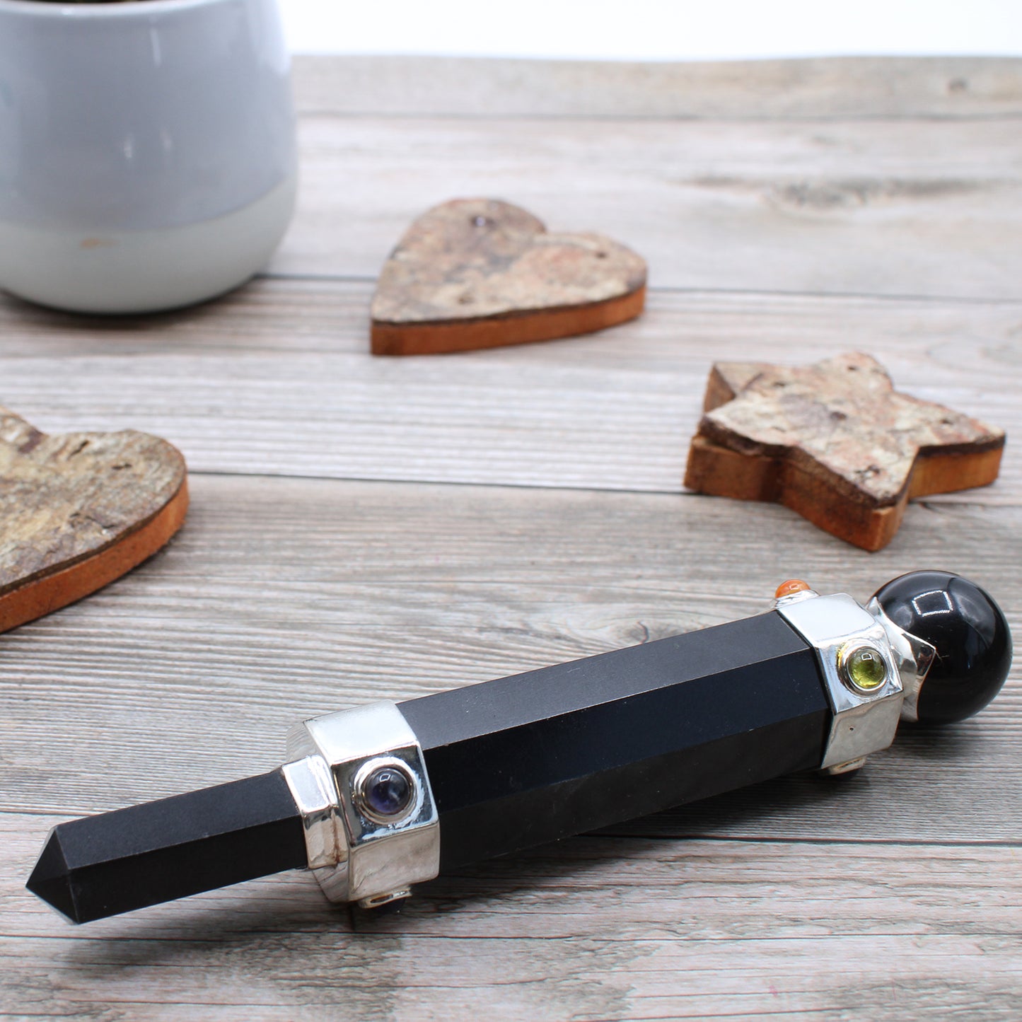 Baguette de guérison hexagonale en cristal - 12 cm - Agate noire
