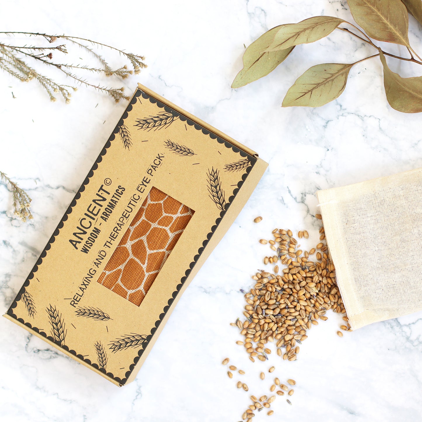 Coussin pour les yeux en coton naturel, lavande et jujube, dans un coffret cadeau - Girafe de Madagascar