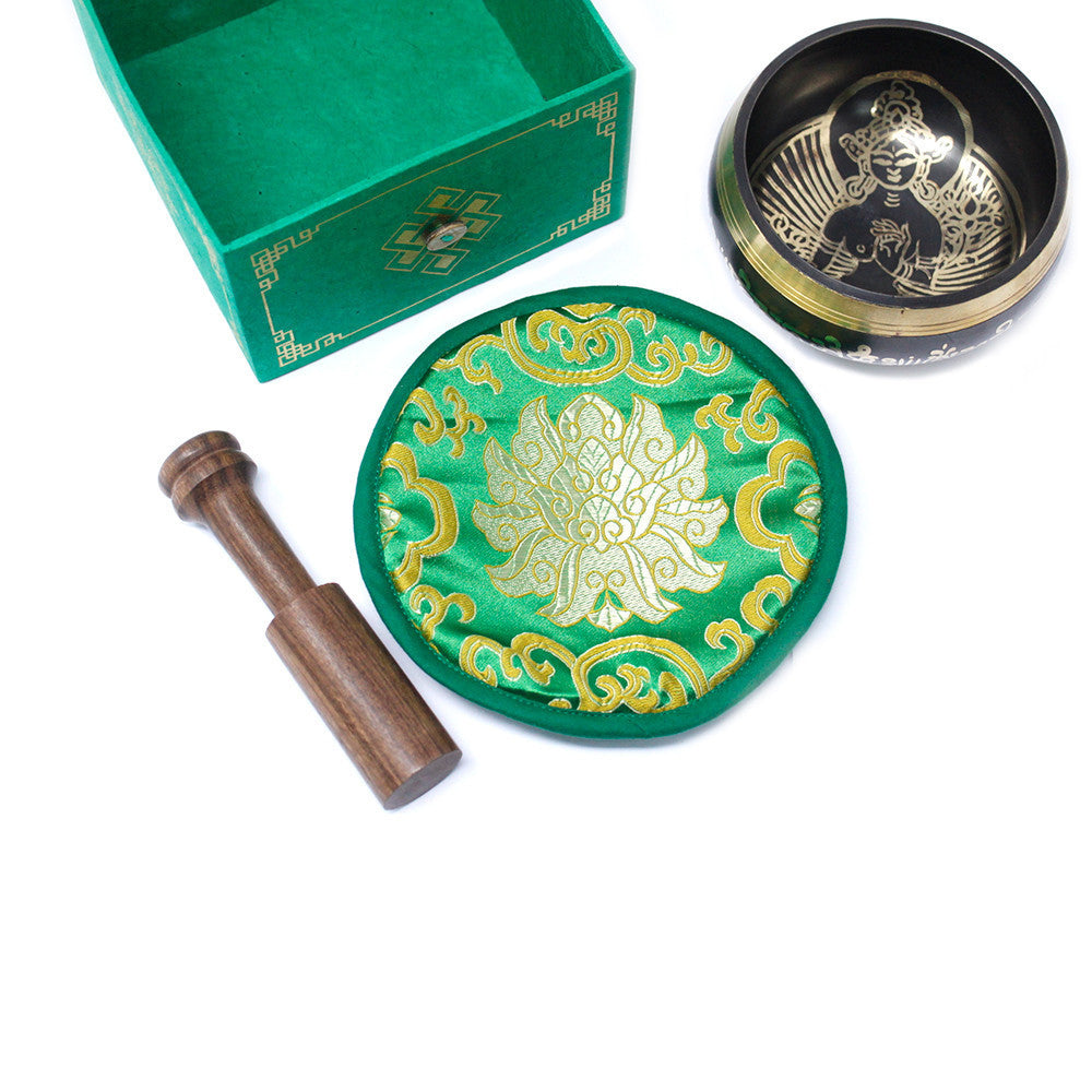 Ensemble de bols chantants tibétains - Tara verte 10 cm (min 400 g)