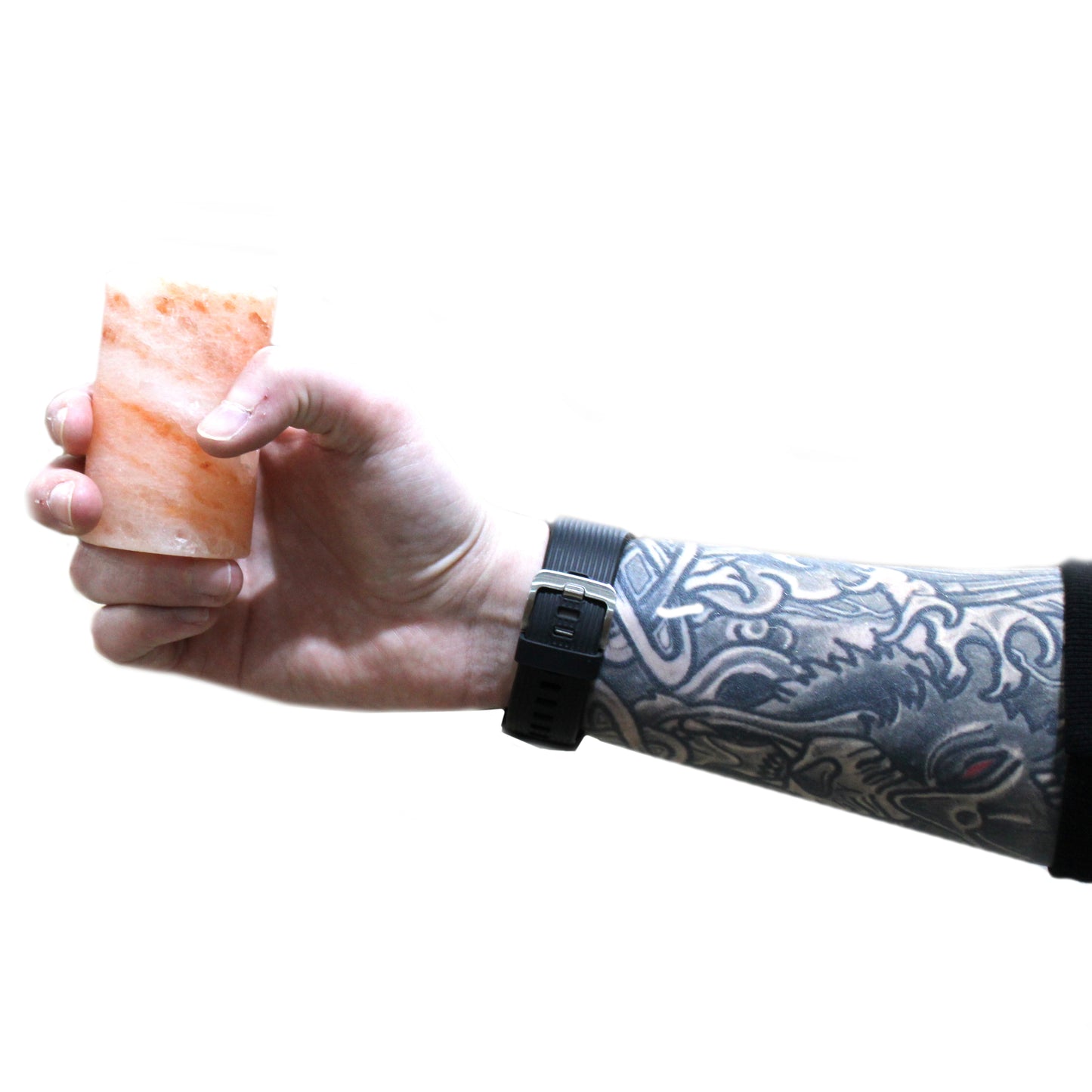 Ensemble de 2 verres à liqueur en sel de l'Himalaya et support de service en bois