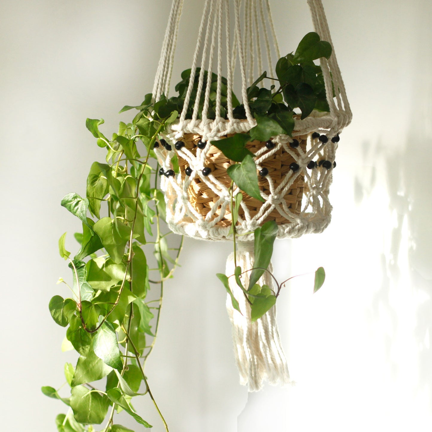 Jardinière en macramé - Grande avec perles