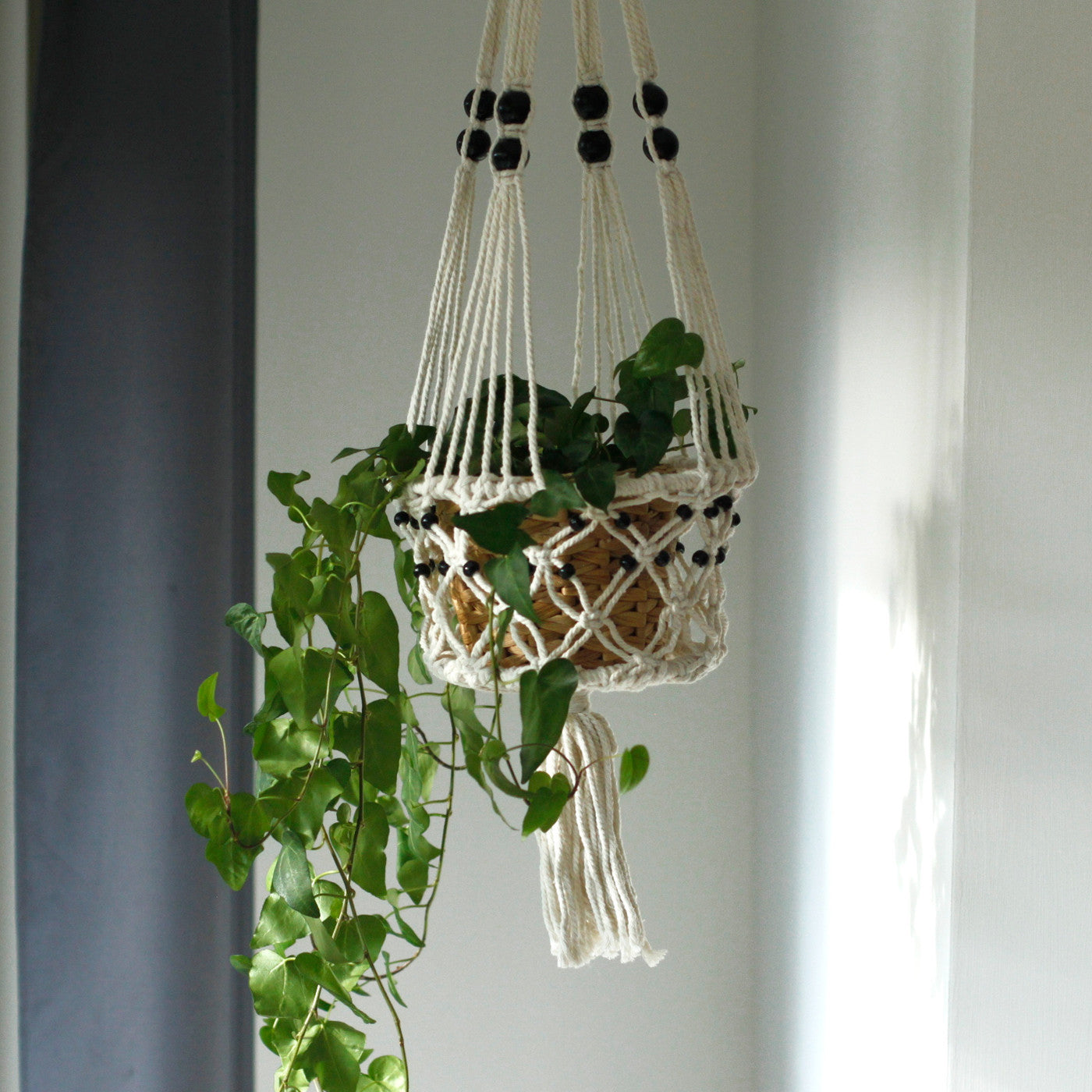 Jardinière en macramé - Grande avec perles