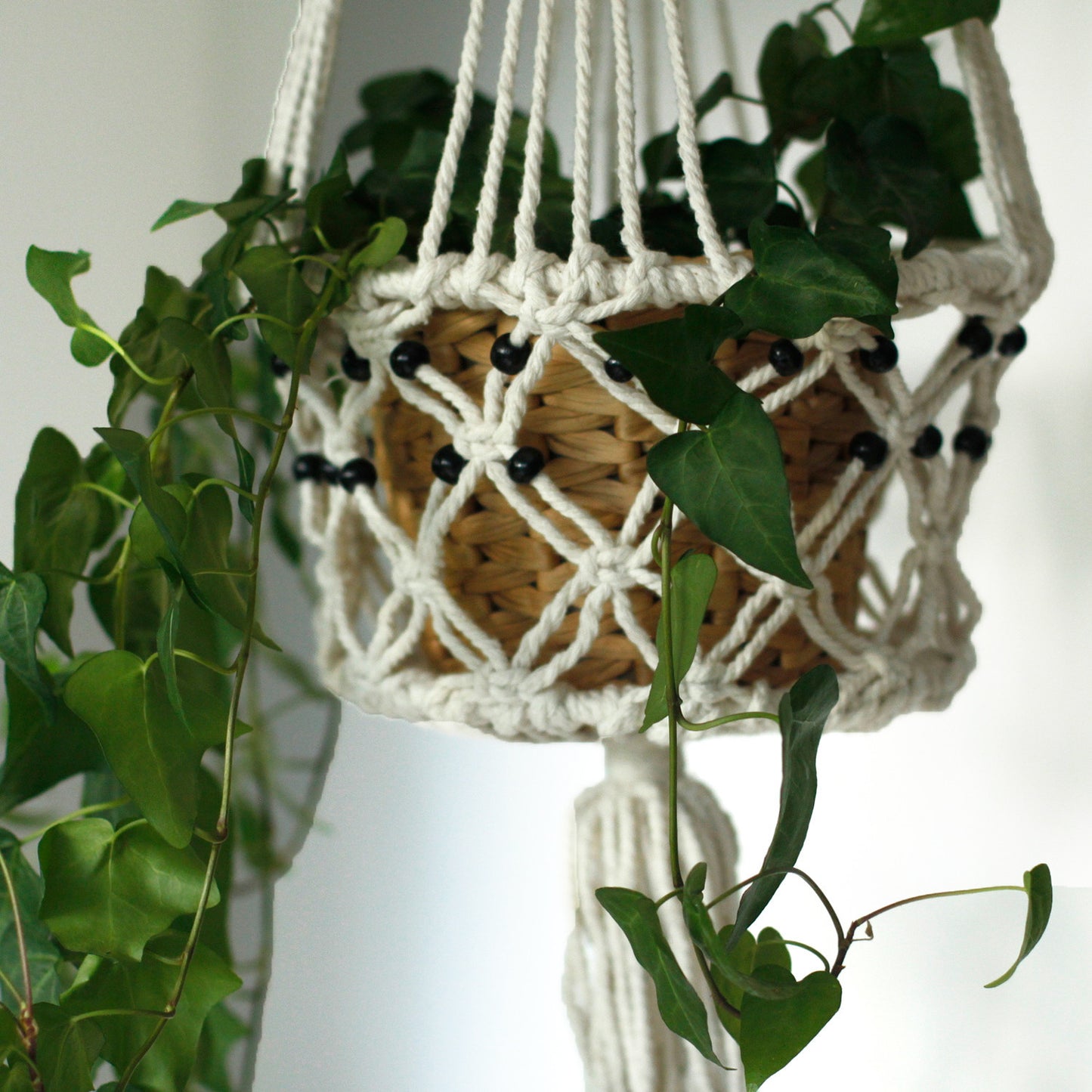 Jardinière en macramé - Grande avec perles