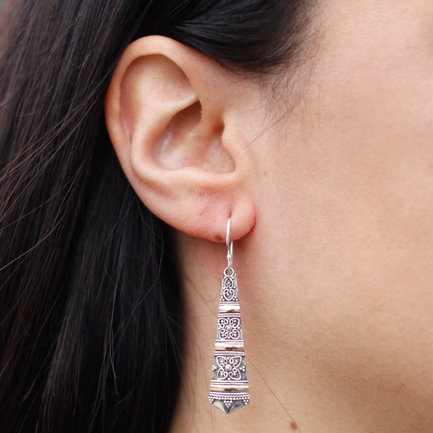 Boucles d'oreilles en argent et or - Gouttes tribales