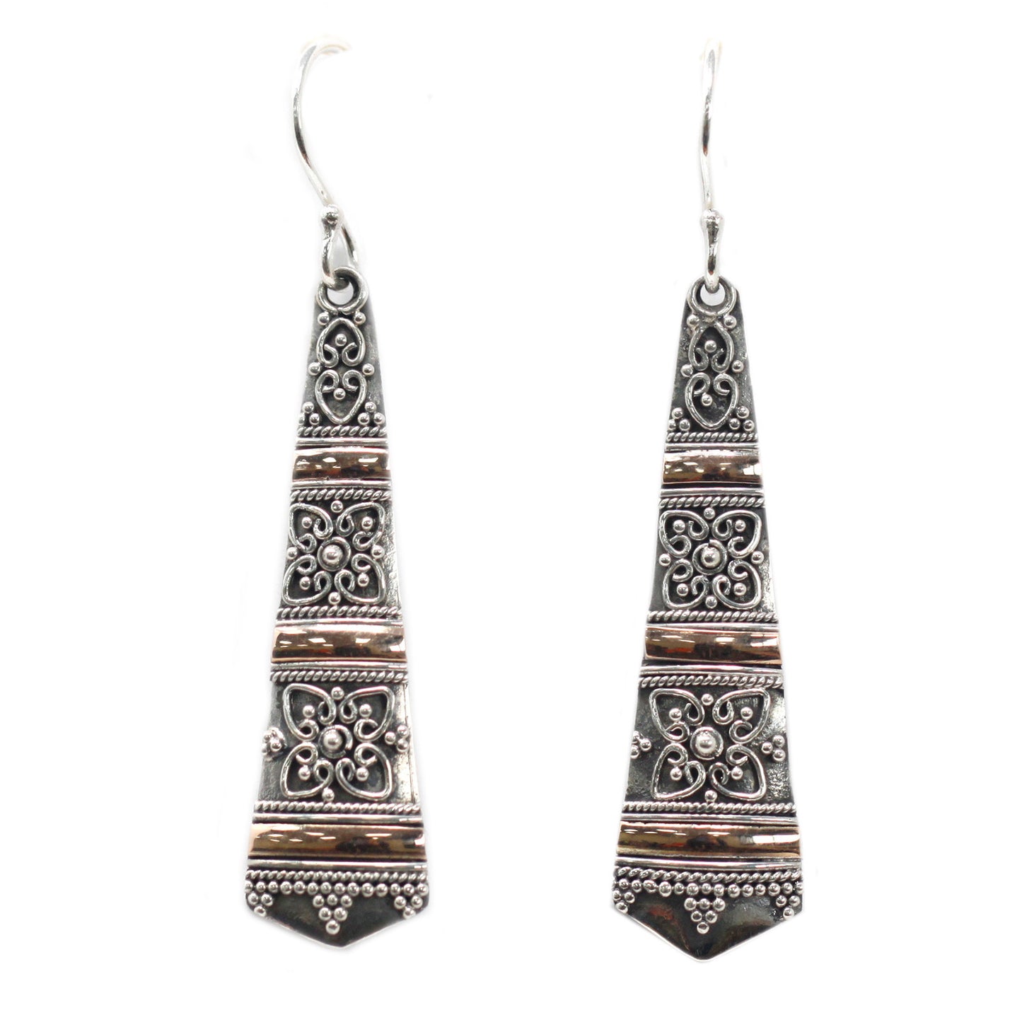 Boucles d'oreilles en argent et or - Gouttes tribales