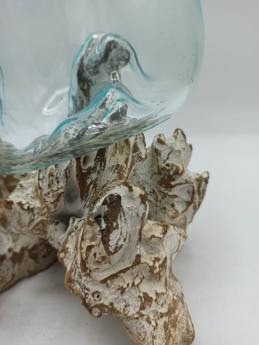 Verre fusionné sur bois blanchi - Grand bol
