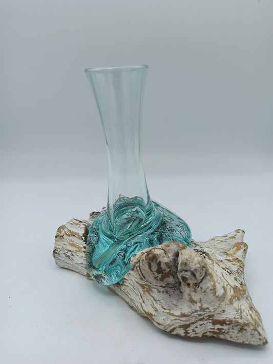 Vase en verre fusionné sur bois blanchi - Petit