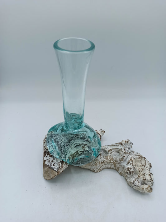 Verre fusionné sur bois blanchi - Vase - Moyen