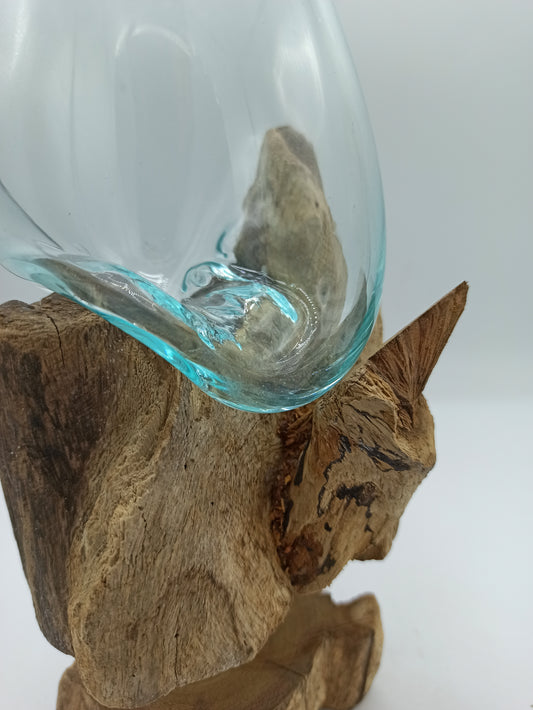 Verre fusionné sur bois avec support - Bol moyen