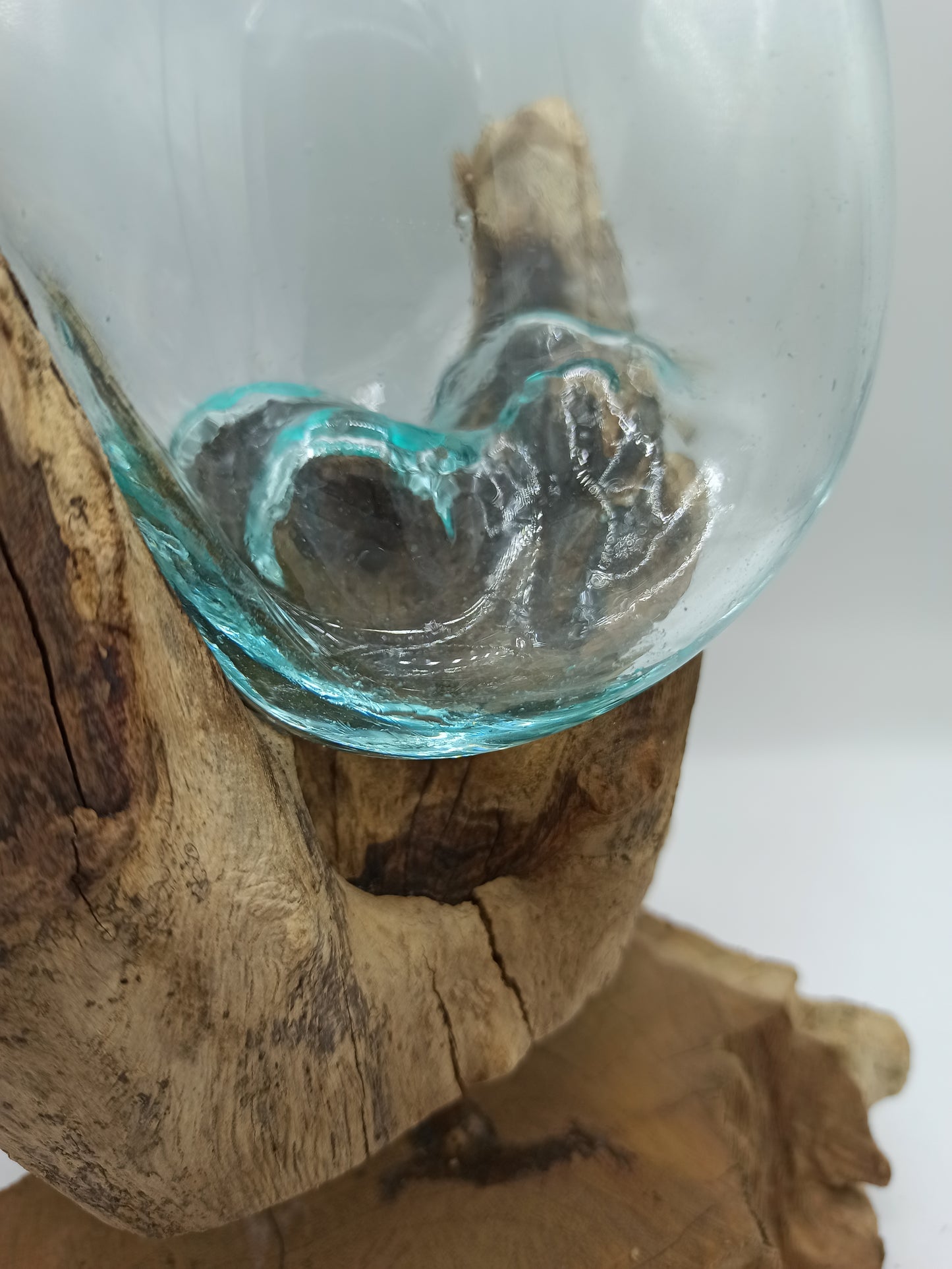 Verre fusionné sur bois avec support - Grand bol
