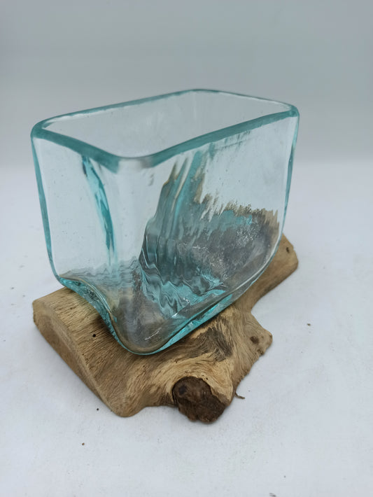 Cuve en verre fusionné sur bois avec support - Petit bol