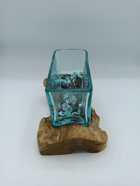 Cuve en verre fusionné sur bois avec support - Bol moyen