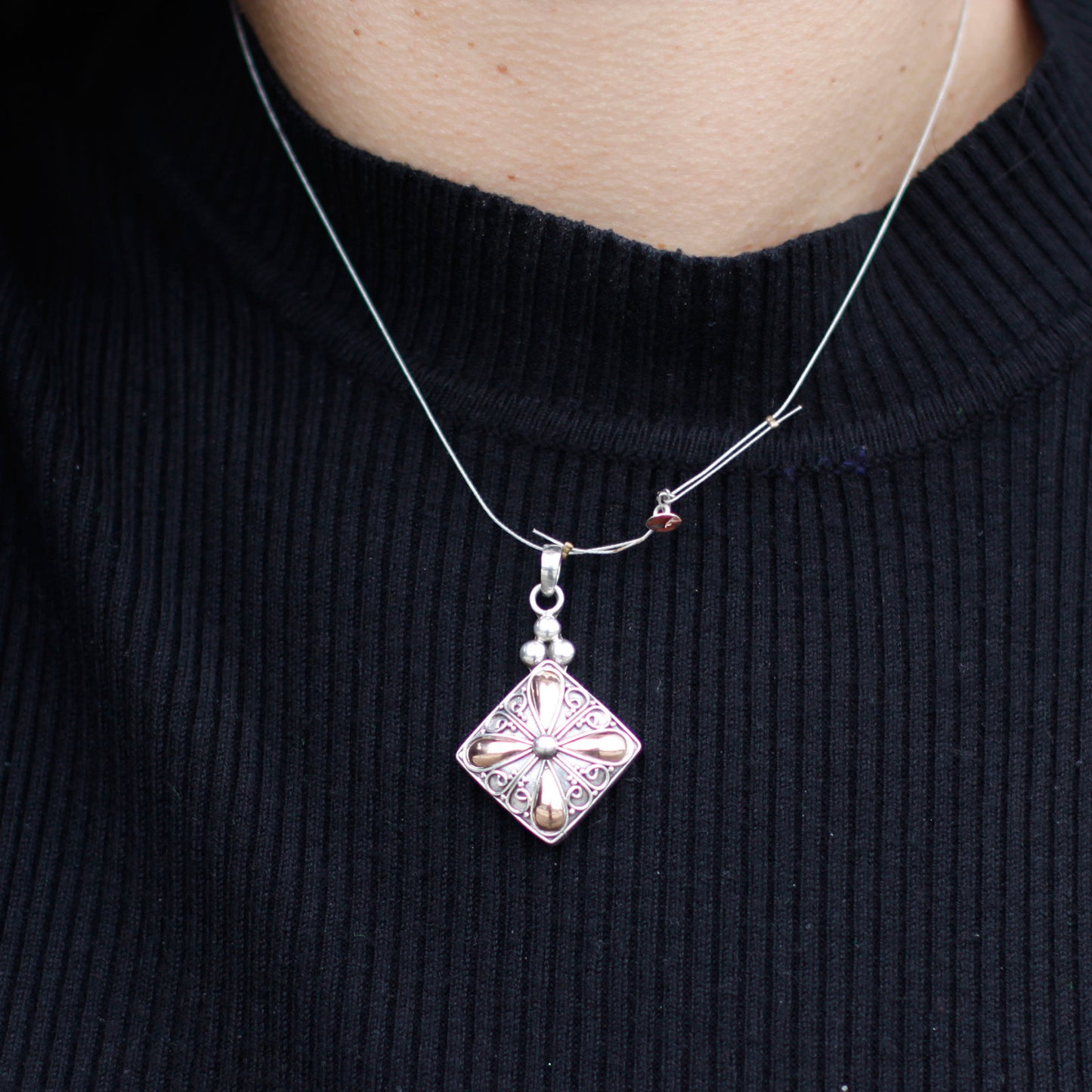 Pendentif en argent et or - Goutte carrée