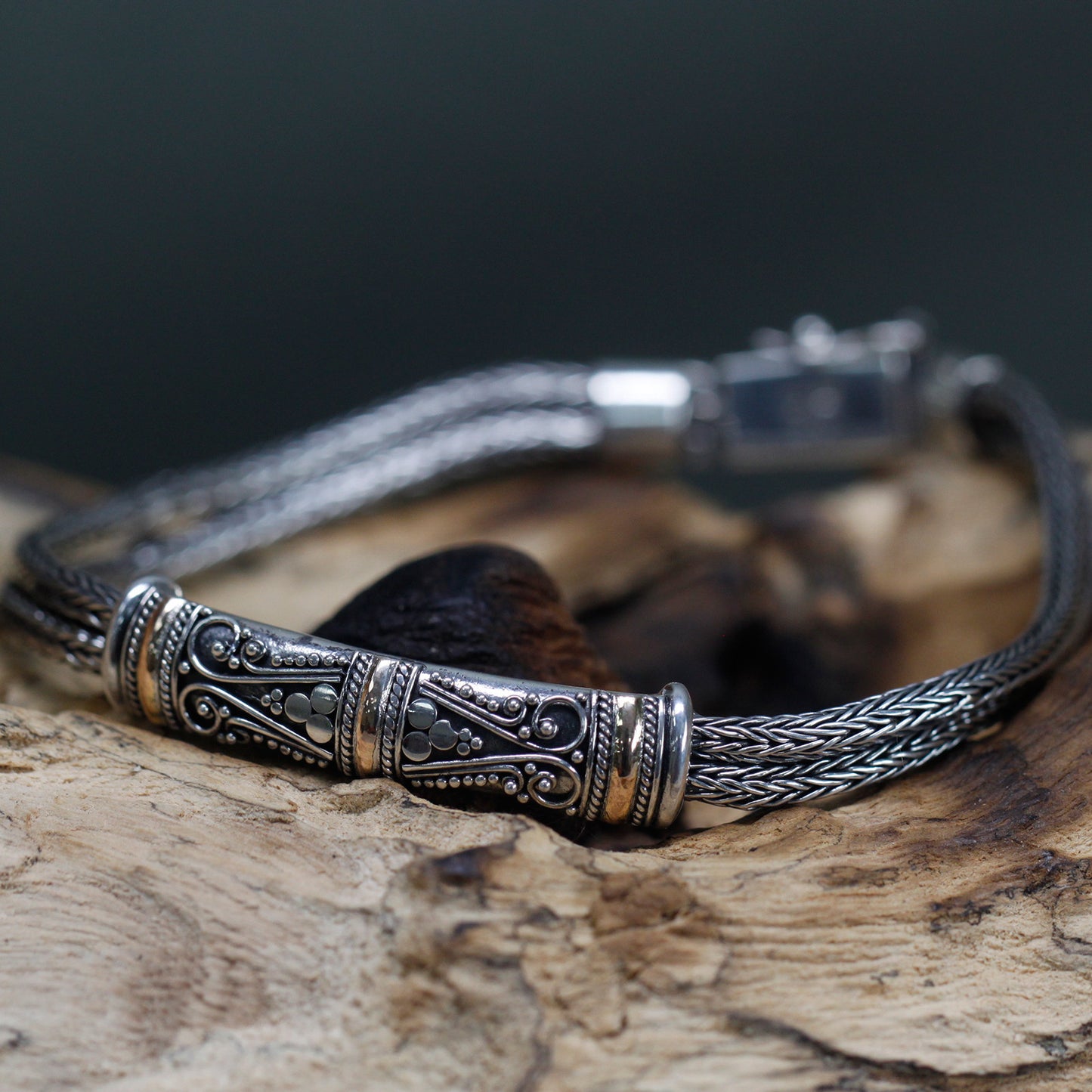 Bracelet double chaîne unisexe en argent et or