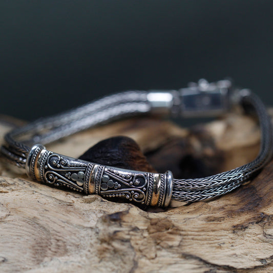 Bracelet double chaîne unisexe en argent et or