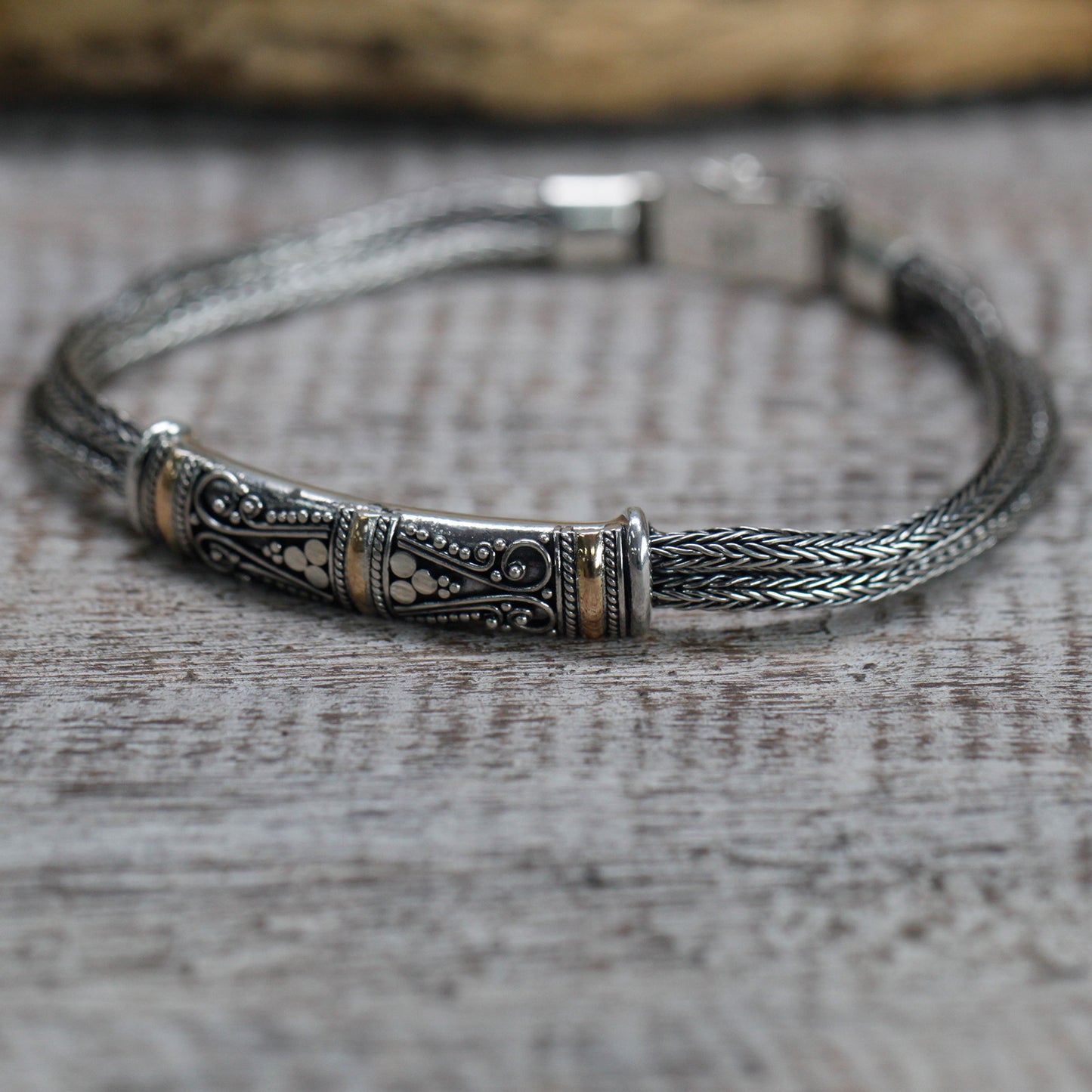Bracelet double chaîne unisexe en argent et or
