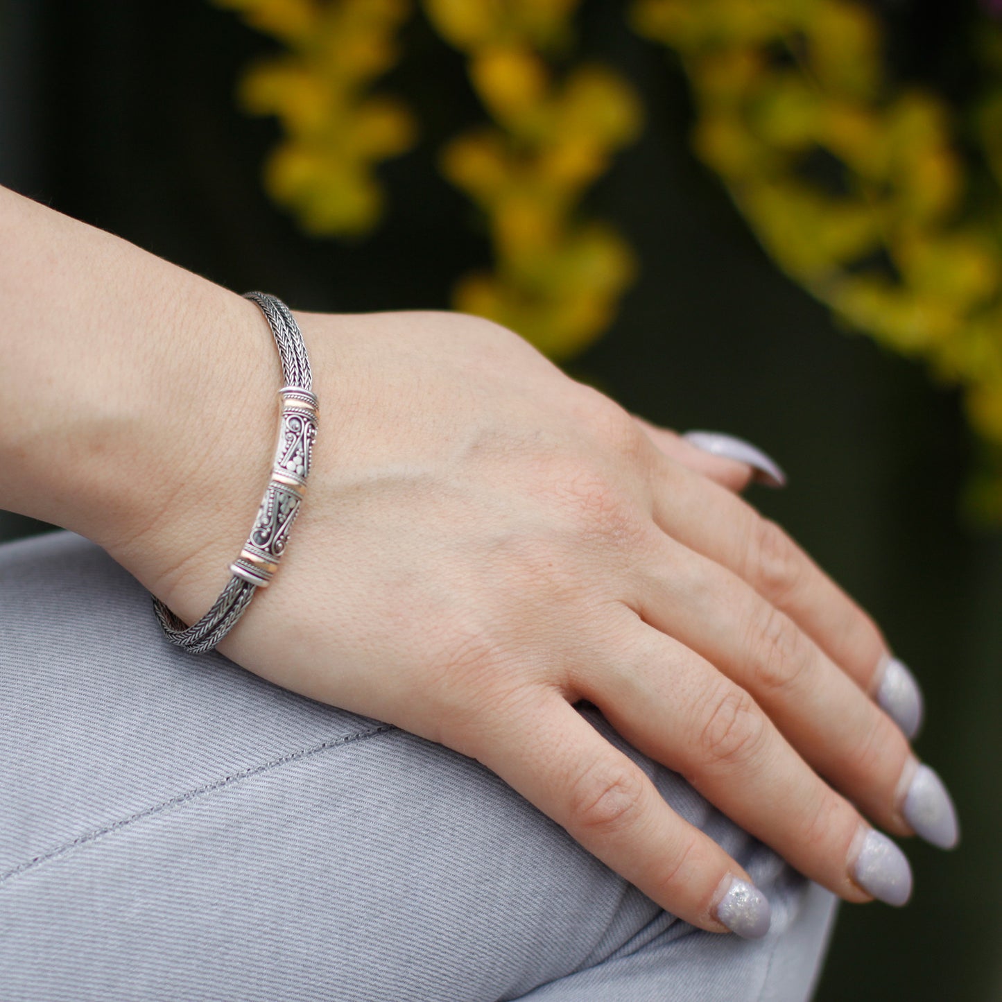 Bracelet double chaîne unisexe en argent et or