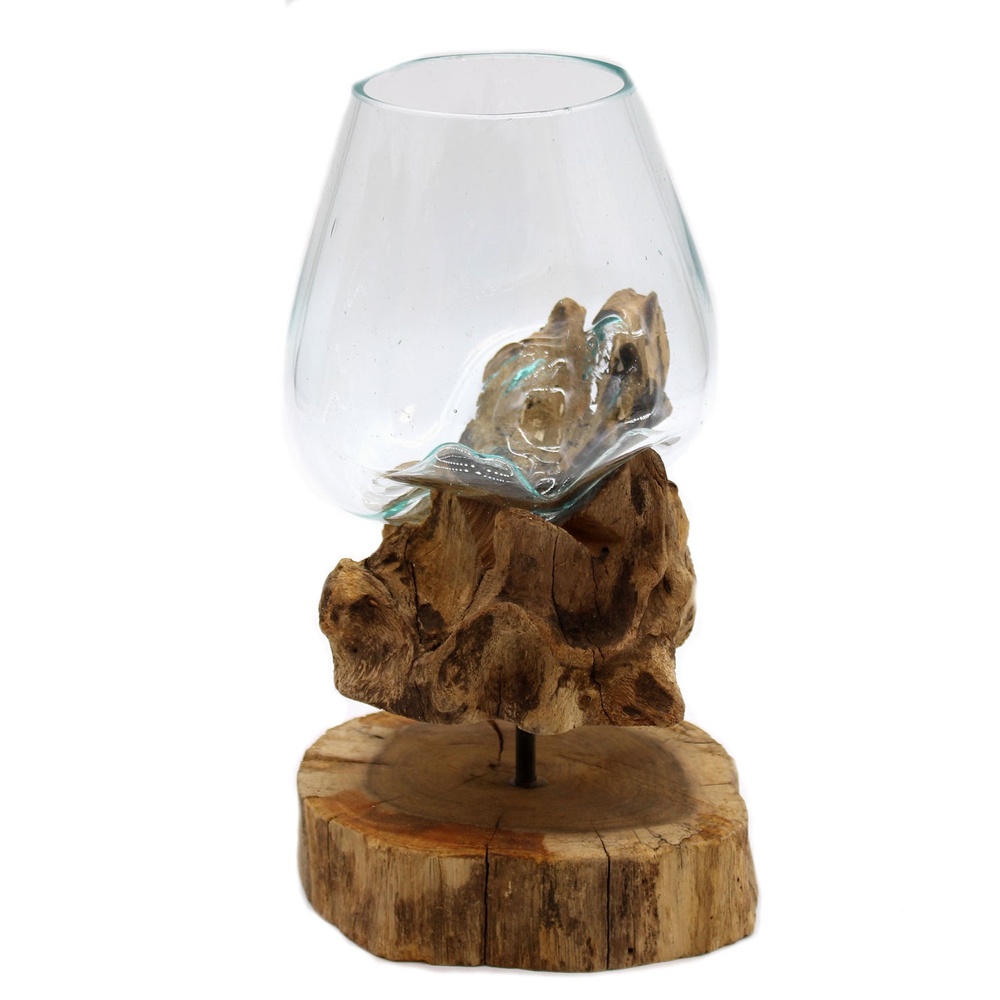 Verre fusionné sur bois avec support - Grand bol
