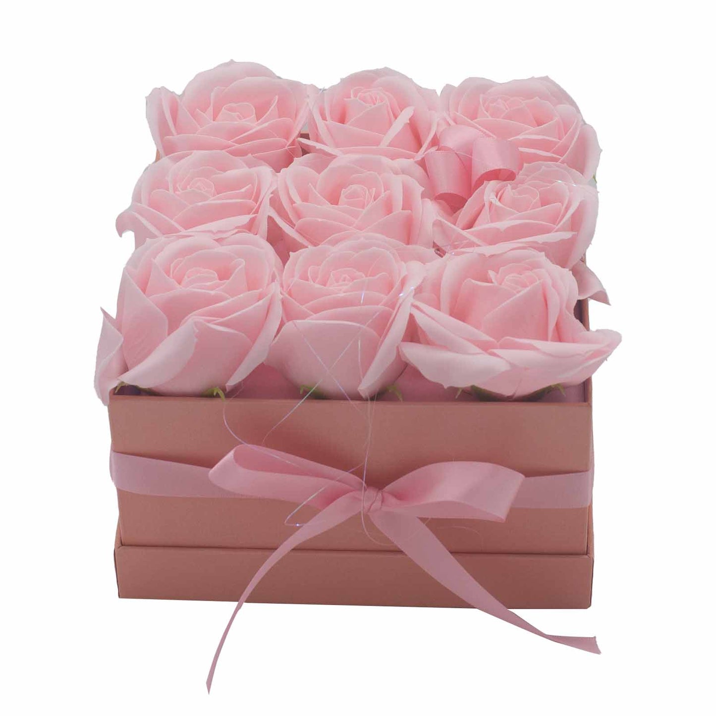 Coffret cadeau - Fleur de savon 9 roses roses - Carré