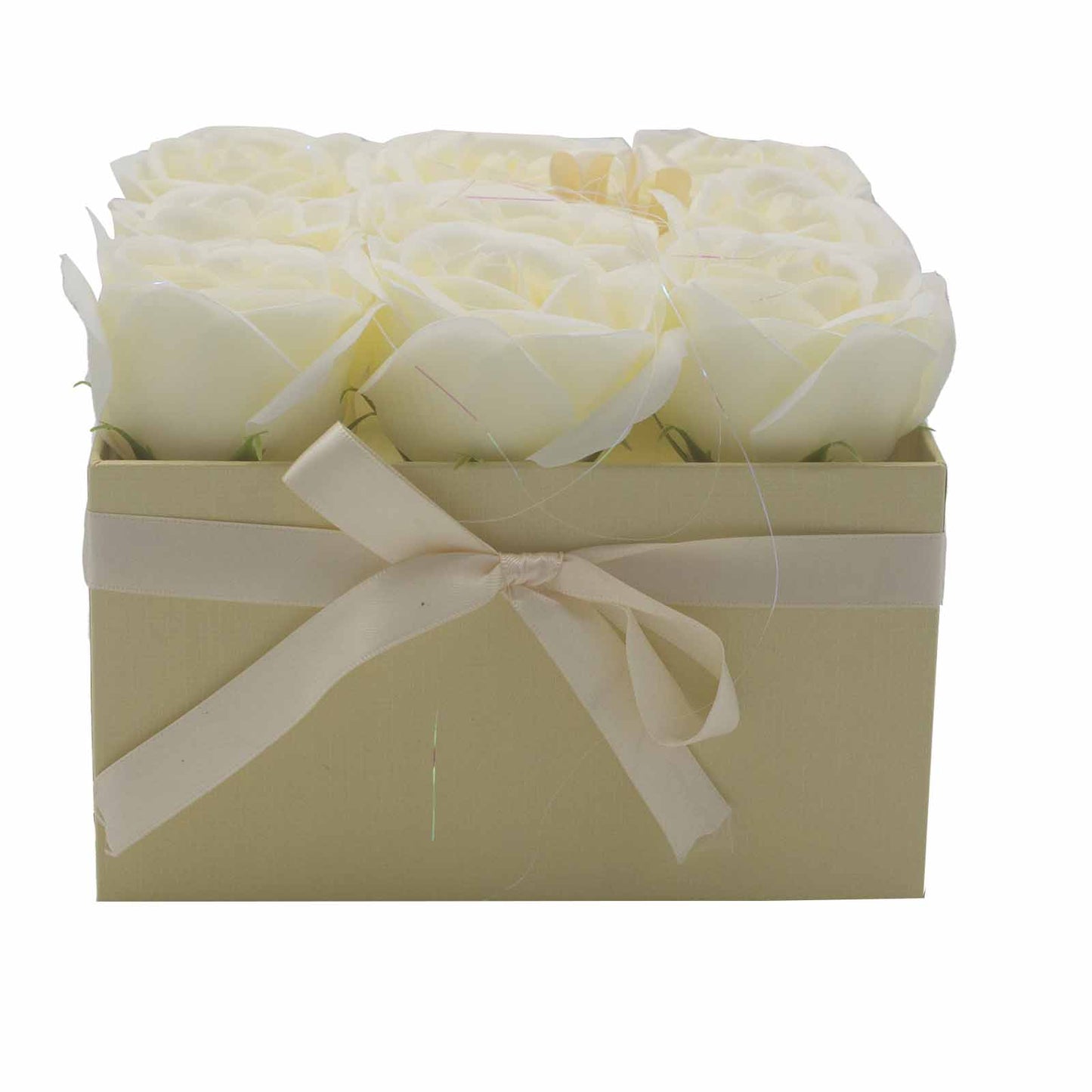 Coffret cadeau - Fleur de savon 9 roses crème - Carré