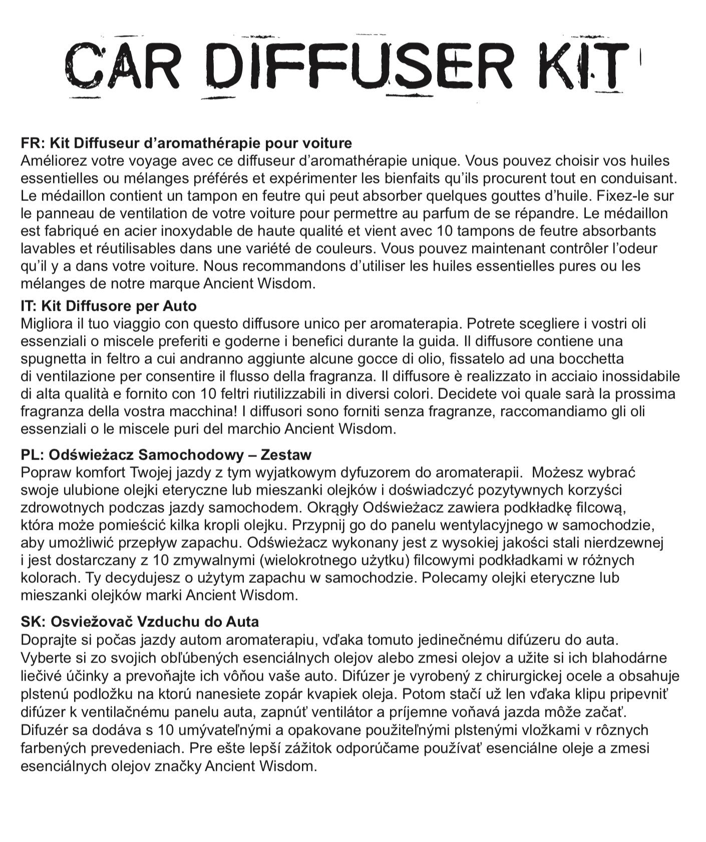 Kit diffuseur pour voiture - Fleur de vie - 30 mm