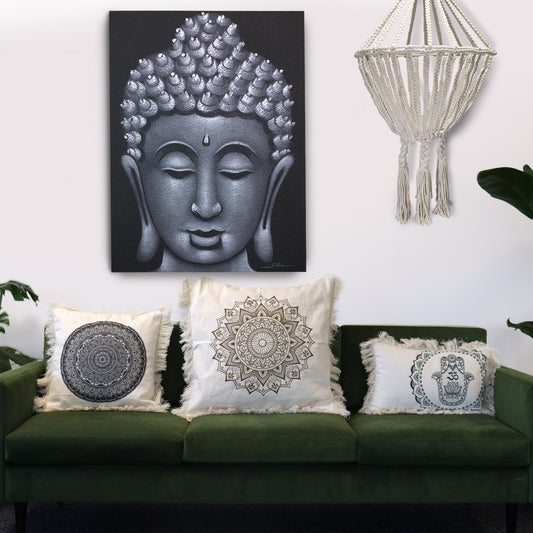 Coussin Mandala Traditionnel - 60x60cm - Noir
