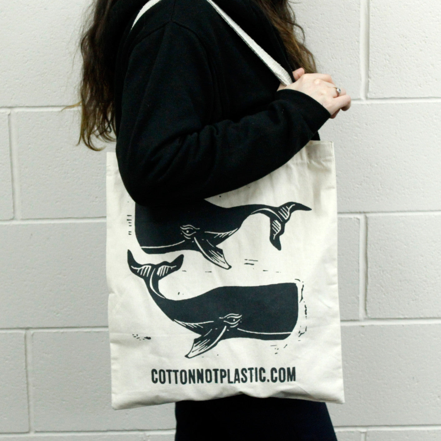 Grand sac en coton naturel 6 oz 38 x 42 cm - BALEINES