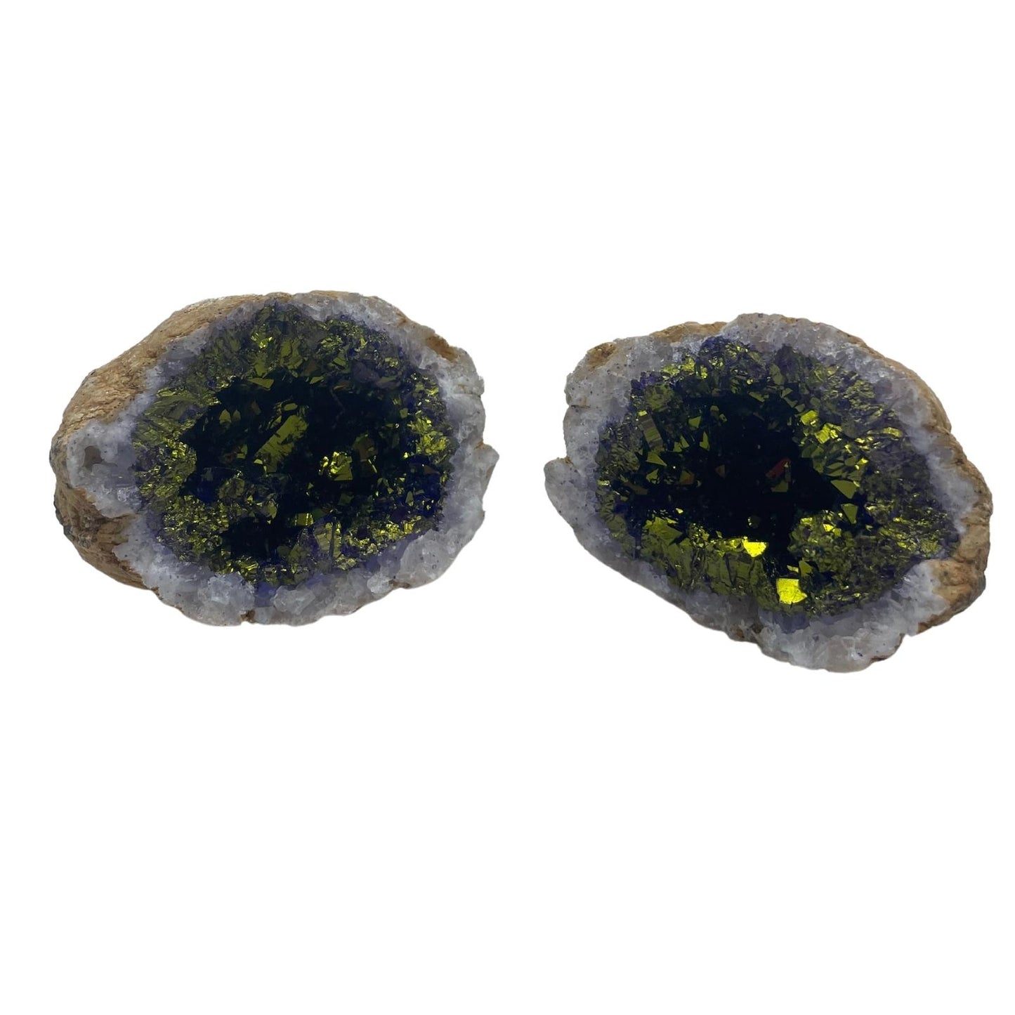 Géodes de calcite colorées - Pierre naturelle - Violet et or