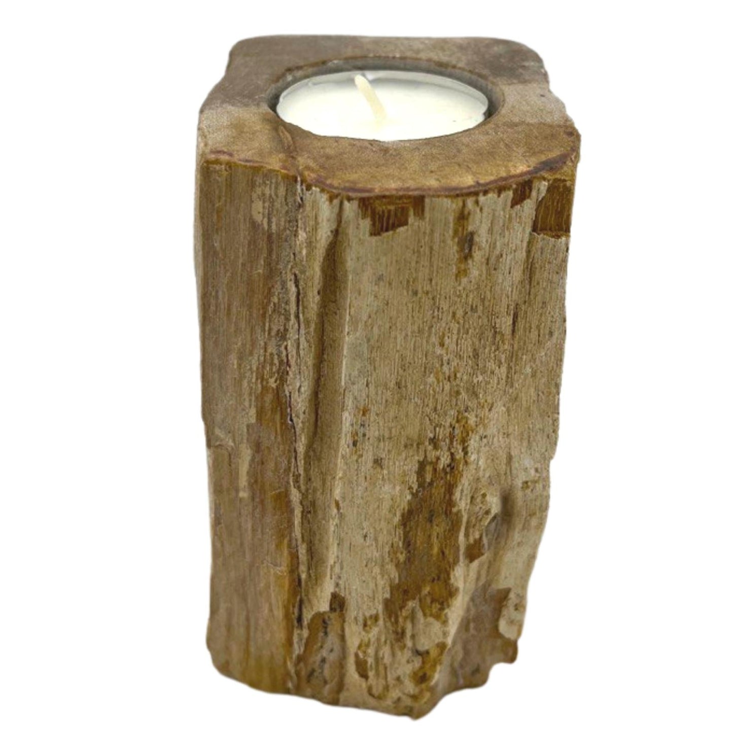 Bougeoir simple haut en bois pétrifié
