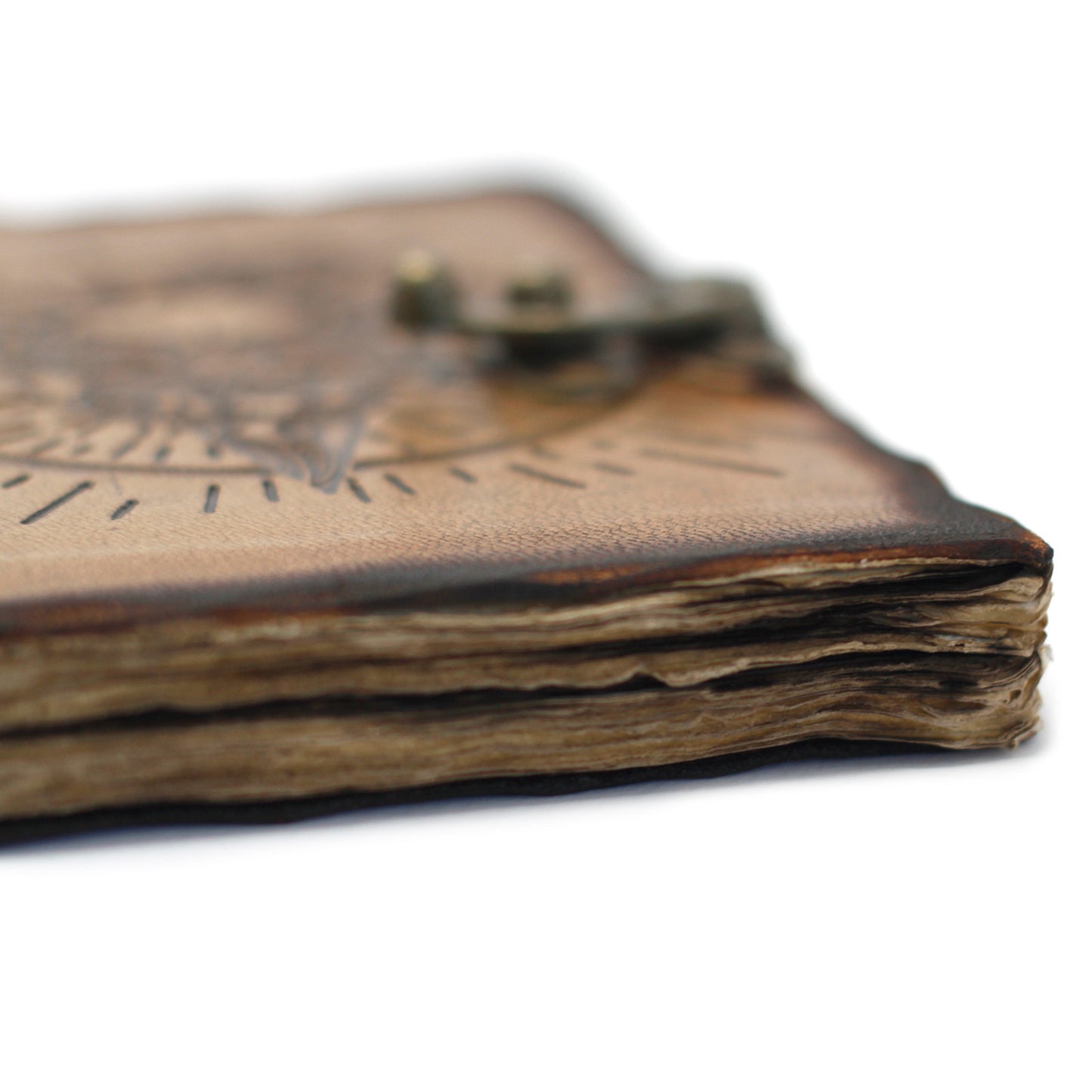 Carnet de notes en cuir Pentagone et crâne Feuilles brûlées