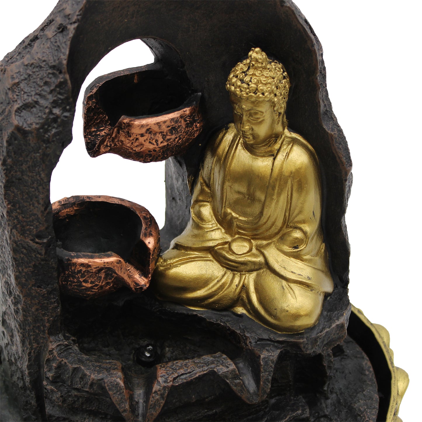 Fontaine à eau de table - 30 cm - Bouddha doré méditant