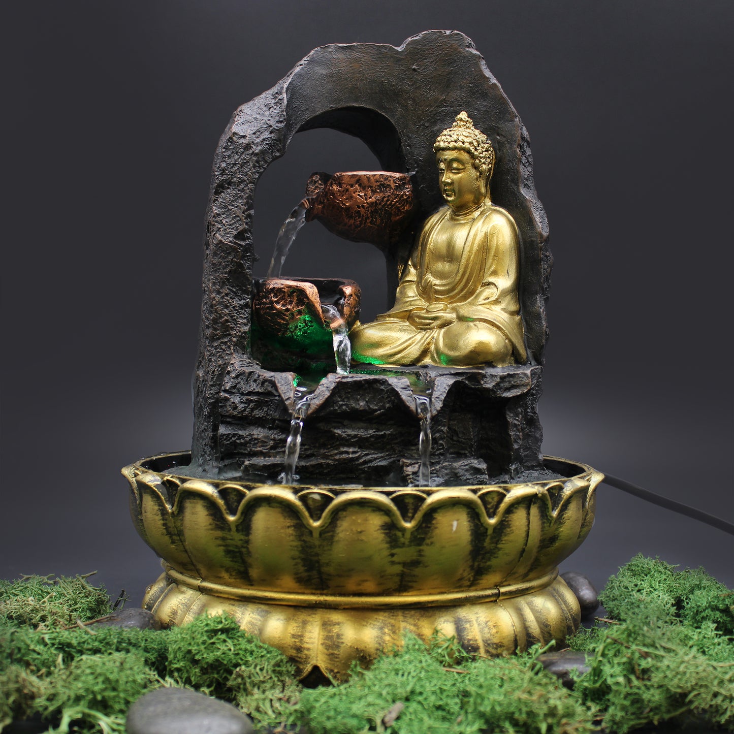 Fontaine à eau de table - 30 cm - Bouddha doré méditant