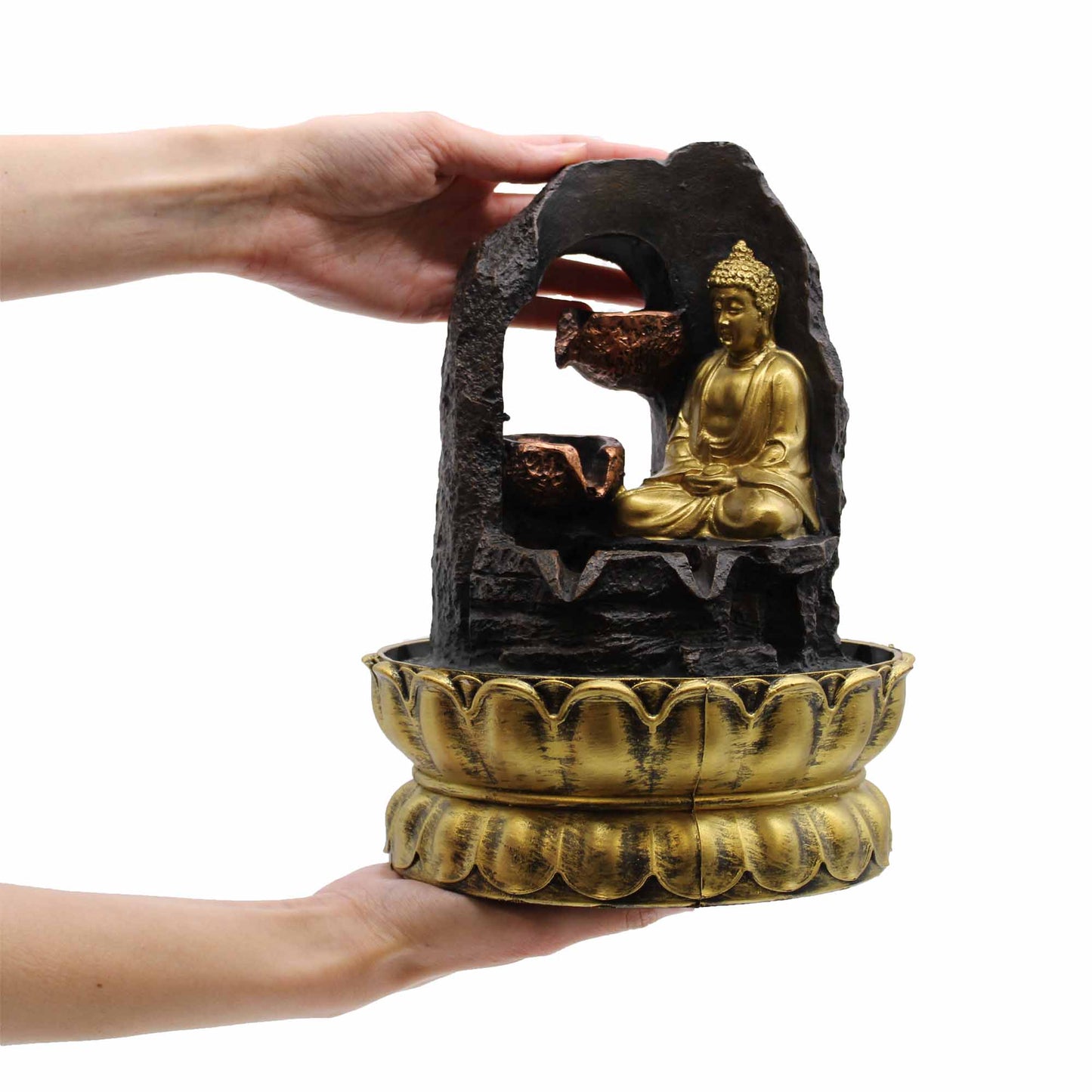 Fontaine à eau de table - 30 cm - Bouddha doré méditant