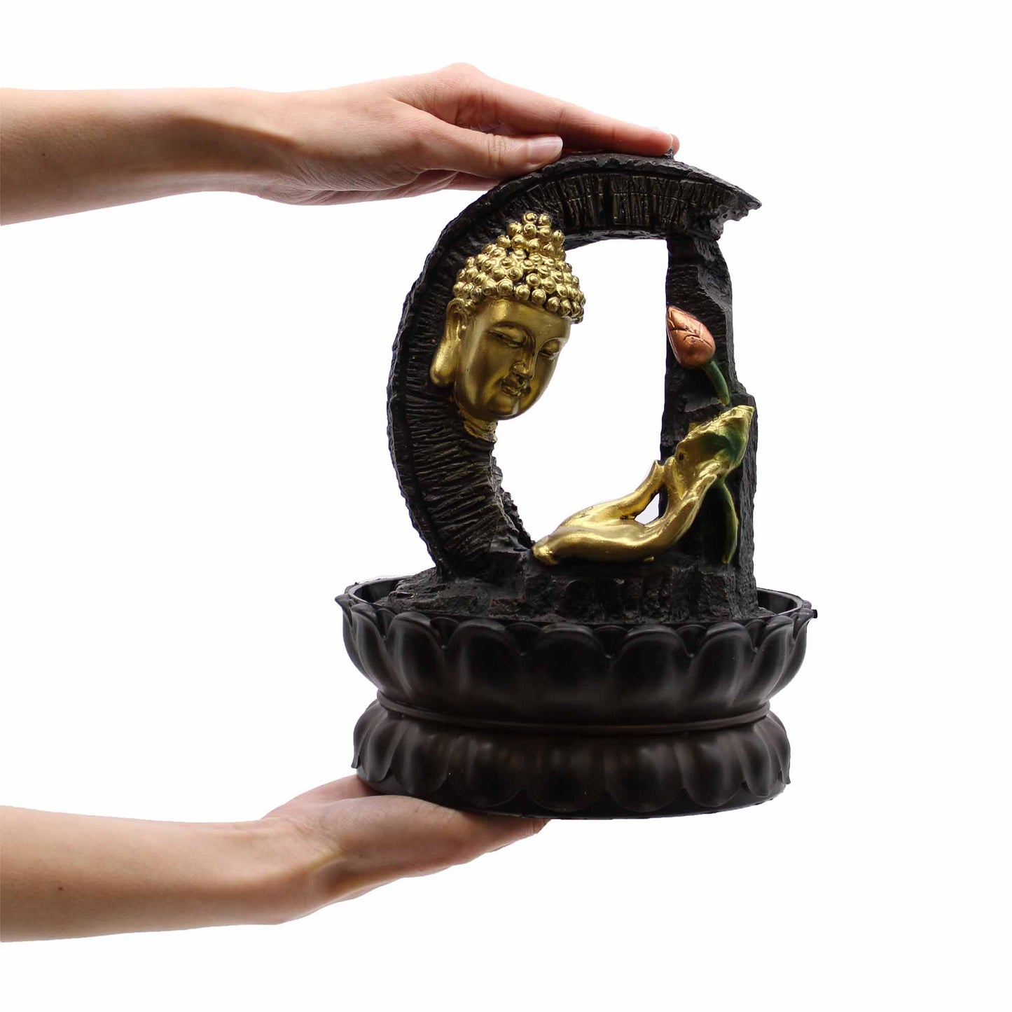 Fontaine à eau de table - 30 cm - Bouddha doré et lotus