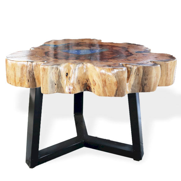 Table basse en tamarin et résine - Eau