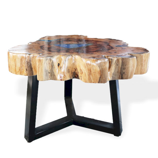 Table basse en tamarin et résine - Bleu ciel