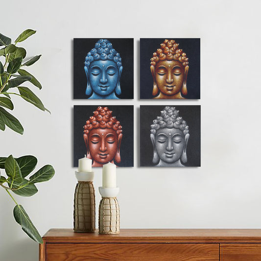Lot de 4 têtes de Bouddha en sable 30 x 30 cm