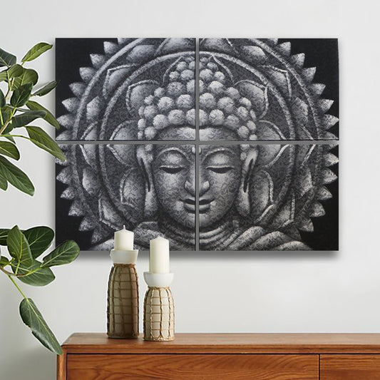 Détail du brocart mandala Bouddha gris 30x40cm x 4